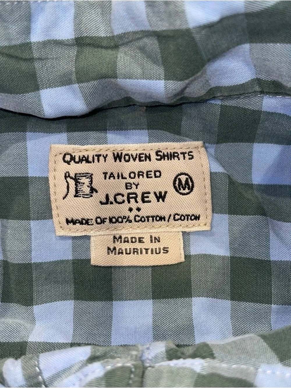 J.Crew Mens Gingham Button Down Shirt Blue Green Check Cotton Size M Tailored